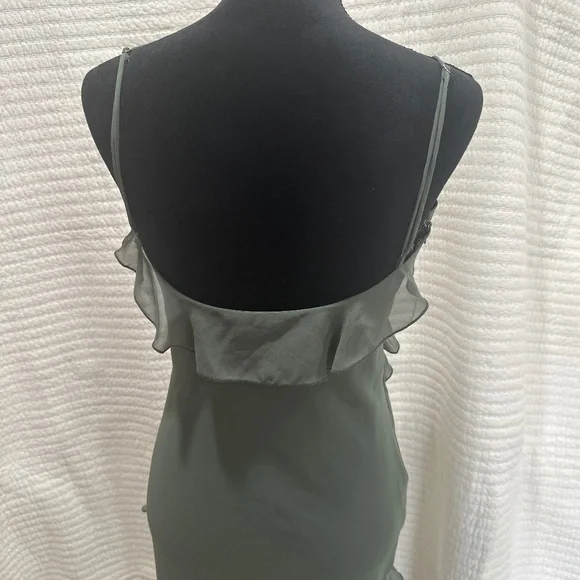 Birdy Grey Olive Green Chiffon Valentina Dress V Neck Maxi Bridesmaid MSRP $125 - Picture 4 of 5